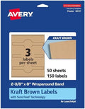 Avery® Kraft Brown Wraparound Band Labels, Sure Feed® Technology, 2-3/8" x 8", 150 Kraft Brown Labels, Laser/Inkjet Printable Labels