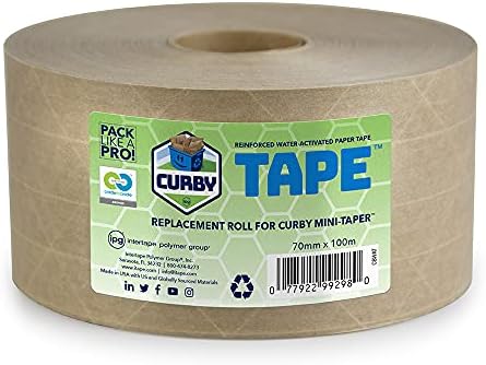 CURBY Water-Activated Tape, 70mm x 100m Refill Roll, tan (CBWAT)