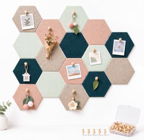 6.7 x 5.9 in 16 Pcs Hexagon Cork Board Tiles, Felt Pin Boards, Green