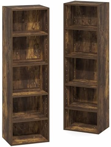 Furinno PASIR Book Shelf, 10-Tier Bookshelf, Bookcase with Open Shelf, 9.2 x 11.8 x 78.7, for Living Room, Bedroom, Home Office, Amber Pine