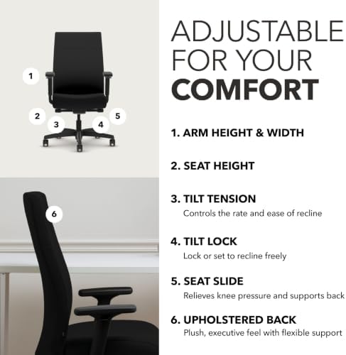 HON Ignition 2.0 Ergonomic Office Chair, Lumbar Support, Desk Chair, Black