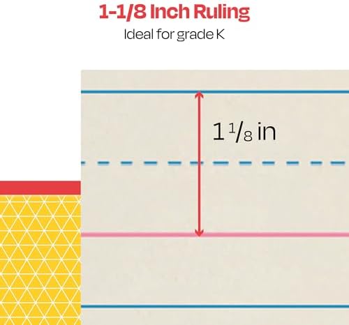 School Smart Zaner-Bloser Writing Paper, Handwriting Practice Lined Paper, Grade K Learning, 1-1/8 Inch Rule, 10-1/2 x 8 Inches, 500 Sheets
