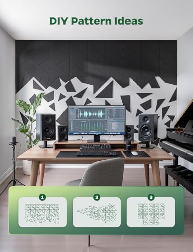 18 Pack Acoustic Panels Sound Absorbing for Gaming Room Wall, Black Decorative Cut-line Peel and Stick Sound Reducing Art Ceiling Tiles for Home Office Recording Studio Acoustical Treatments