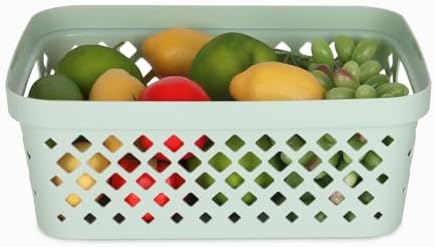 Glad Plastic Storage Basket Set, Value Pack of 6 | Open Storage Bins for Shelves, Bathroom, Pantry, Closet | Nesting Organizer Boxes with Handles, 2 Gallon, Sage