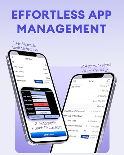 NGTeco APP Time Clock for Small Business, Fingerprint & PIN, Auto Report