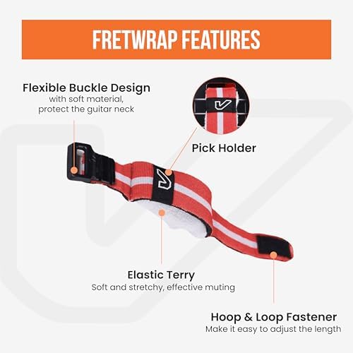 Gruv Gear Fret Wrap & Guitar Mute, Fretwrap for Acoustic, Electric & Bass | String Dampener Recording, Tapping & Practice Accessory (1 Pack, Small Red/White, Fits 4 String Bass, 6 String Guitar)