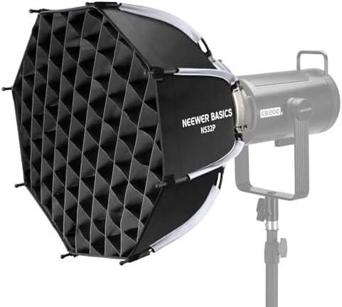 NEEWER BASICS Octagonal Softbox Kit for Studio Photography Video Recording Streaming, 18"/45cm Quick Release Bowens Mount Softbox/Grid/Light Diffusers/Bag for Continuous Lighting & Strobe Flash, NS32P