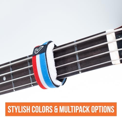 Gruv Gear Fret Wrap & Guitar Mute, Fretwrap for Acoustic, Electric & Bass | String Dampener Recording, Tapping & Practice Accessory (1 Pack, Large Red/White/Blue, Fits 6 String Bass, 8 String Guitar)