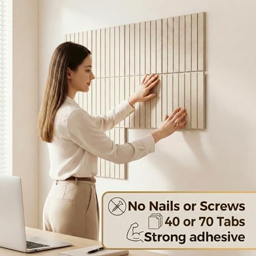 AHEONLAR Felt Bulletin Board 48" x 36", Cork Boards for Walls, 12 Pack Bulletin Board Large Cork Board for Office, Felt Boards with 70 Safe Removable Adhesive Tabs, Pin Board for Home(Light Beige)