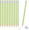 12 PCS Macaron Green Colored Pencils with Eraser Pre Sharpened Pencil 2 HB - Ideal for Checking, Grading, Tests & Office/School Supplies