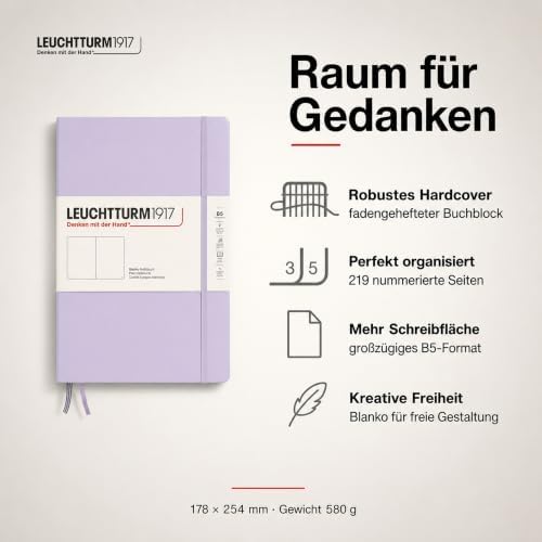 LEUCHTTURM1917 - Notebook Hardcover Composition B5-219 Numbered Pages for Writing and Journaling (Lilac, Plain)