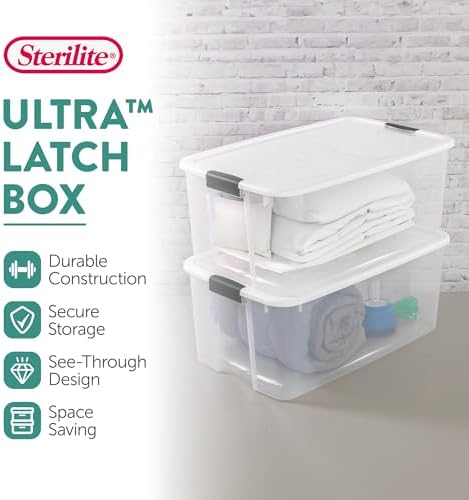 Sterilite 70 Qt Ultra™ Latch Box, Durable Clear Storage Bin w/Lid, 6 Pack