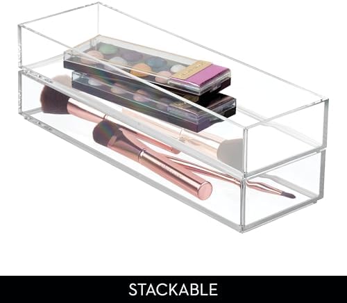 iDesign Plastic Makeup Drawer Organizer Tray, Set of 6, Clear