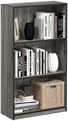 Furinno Basic 3-Tier Book Shelf with Open Shelves, French Oak/Black