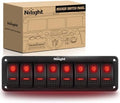 Nilight 8 Gang Rocker Switch Panel SPST On Off 5PIN Electrical Toggle Red