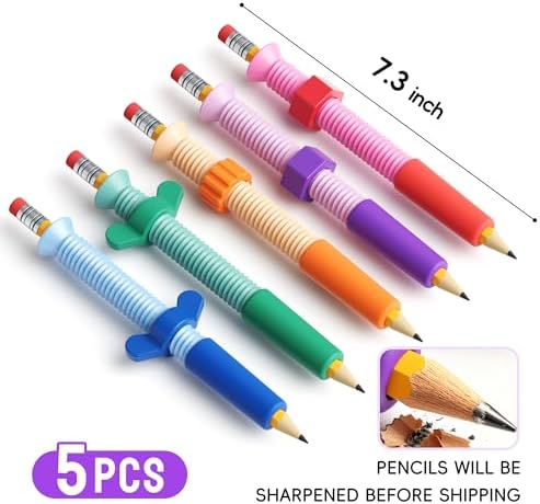 5 Pack Fidget Spinner Wooden Pencils,Pre-Sharpened 7.3" #2 HB Pencil with Ergonomic Grips&Erasers,Sensory Fidget Topper for ADHD,Autism & Anxiety Relief,Calm Focus Tool for Classroom,Home &Office