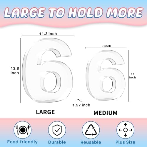 13.8" Extra Large Acrylic Number Charcuterie Board Box, Reusable Fillable Number Cake Candy Dish Display Serving Tray for Birthday Anniversary Party Decoration (6)