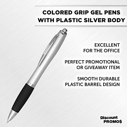 DISCOUNT PROMOS Colored Grip Gel Pens Set of 10, Bulk Pack - Great for Office, School, Business, Tradeshows, Events - BlackBI