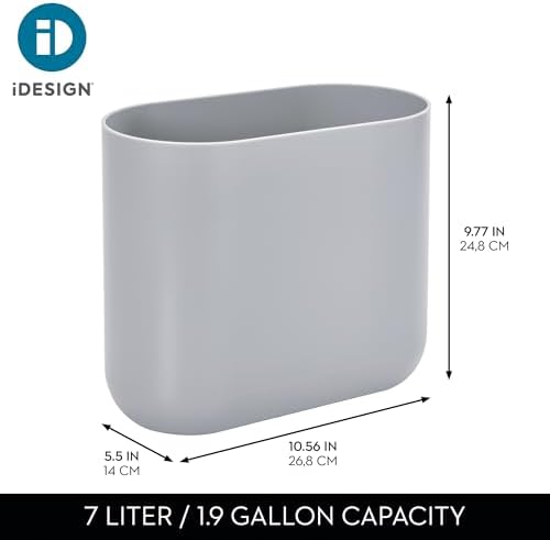 iDesign Small Slim Plastic Bathroom Trash Can, 2-Pack, Gray
