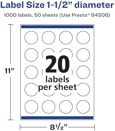 Avery® Matte White Round Labels, Sure Feed® Technology, 1.5" Diameter, 1,000 Matte White Printable Labels