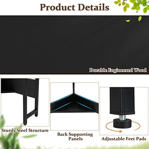 COSTWAY Corner Computer Desk, with USB Ports & Power Outlet, Storage Shelf for Small Space, Triangle Steel Frame Corner Desk for Home Office, Workstation (Black)