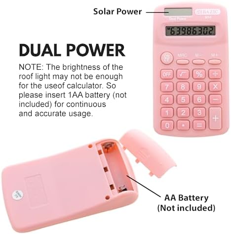 BAZIC Products 8-Digit Dual Power Pocket Calculator, Pastel Colors