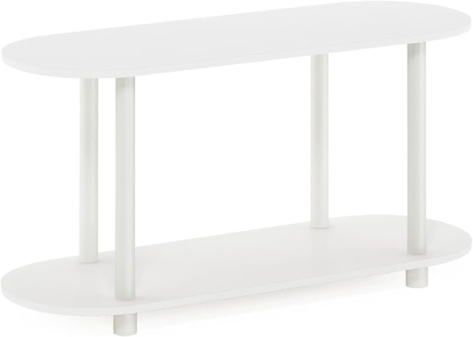 Furinno Turn-N-Tube No Tools Modern Oval Side Table, White/Virgin White | Rounded Edges, Wide Book Shelf, Open Frame Storage Shelves, for Organization, Living Room, Home Office,