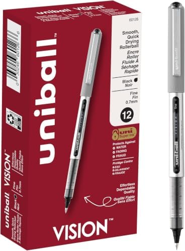 uni-ball(R Vision(TM) Rollerball Pens,0.7 mm,Fine Point,Gray Barrel,Black Ink,60126,12 Count (Pack of 12)