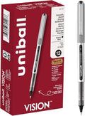 uni-ball(R Vision(TM) Rollerball Pens,0.7 mm,Fine Point,Gray Barrel,Black Ink,60126,12 Count (Pack of 12)