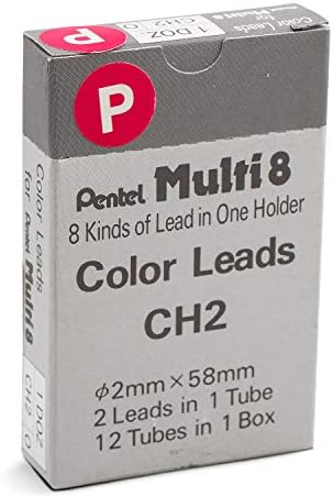 Pentel Arts 8 Colour Pencil Lead Refill, Pink, 24 Pieces of Lead (CH2-P)