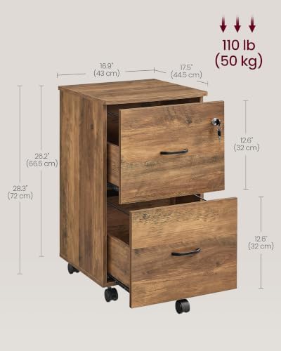 VASAGLE 2-Drawer File Cabinet, Small Rolling, Locking, Printer Stand