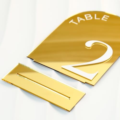 Gold Mirror Arch Wedding Table Numbers 1-10 with Stands