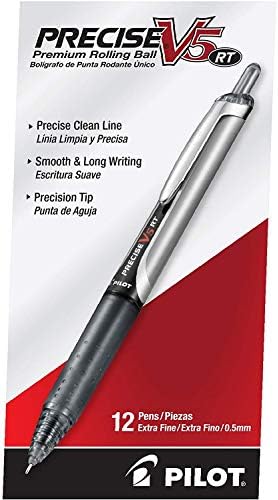 PILOT Precise V5 RT Rollerball Pens, Black, Pack of 12