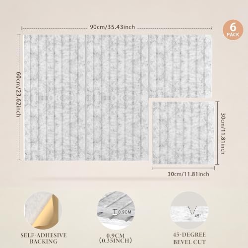 JBER Felt Bulletin Board 36" x 24", 6 Pack Felt Wall Tiles, Silver Gray