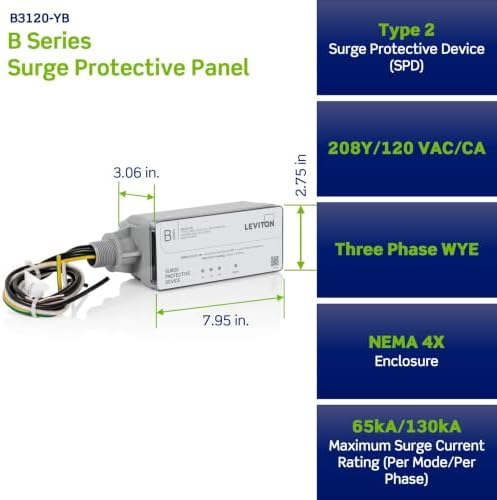 Leviton Type 2 Surge Protective Panel, 208Y/120 VAC, Three Phase WYE, 130kA per Phase, B3120-YB