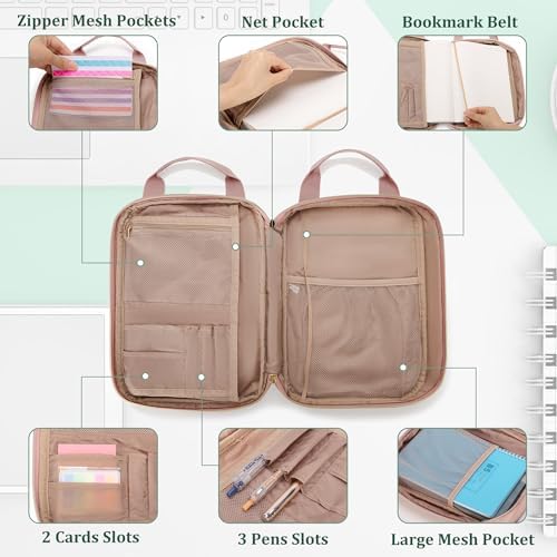 Teamoy Journal Supplies Storage Case, Planner Bag with Pen Slots, Pink