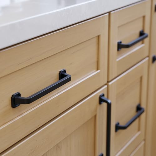 Franklin Brass 10 Pack Matte Black Cabinet Handles 6-5/16 inch (160mm) Kitchen Cabinet Handles and Drawer Pulls for Cupboards and Dressers |Notched Backplate