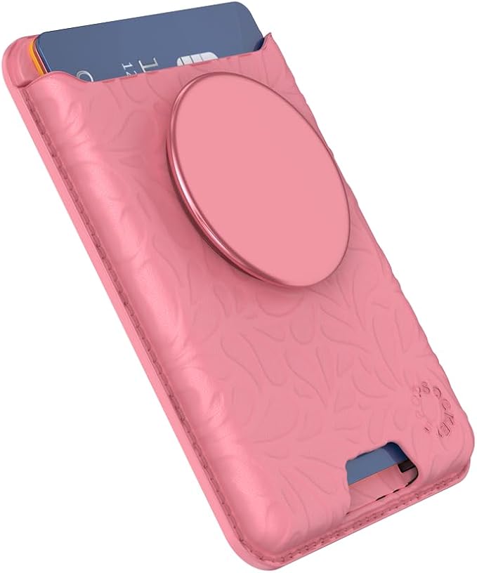 PopSockets Phone Wallet for MagSafe with Grip- Putty Tooled | PopWallet, Holds 3 Cards, Magnetic, Removable, Secure, Pink, Winter, Snowflake