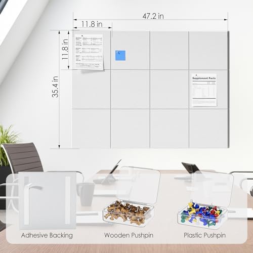 MaxGear Felt Bulletin Board 48" x 36", White Felt Wall Tiles Wall Decor