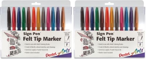 Pentel Felt Tip Sign Pen, Set of 12 Assorted Colors (S520-12) (Pack of 2)