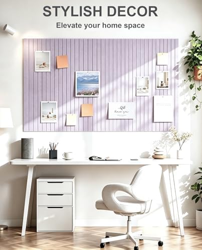 0.47" Thick Felt Pin Board 36"x24" Large Cork Board Alternative 6 Pack 11.81"x11.81"Felt Bulletin Board Wall Tiles Notice Board with 30 Pushpins for Home Office School(Fine-Light Purple)