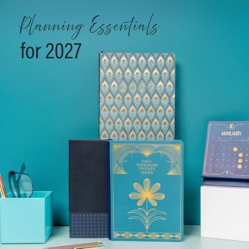 Orange Circle Studio 2027 Planner, Black Tri-Tab Weekly & Monthly Planner, 9.6" x 7", Spiral Bound Organizer with Note Pages, Pocket Dividers & Elastic Closure Design for Home Office Planning Uses