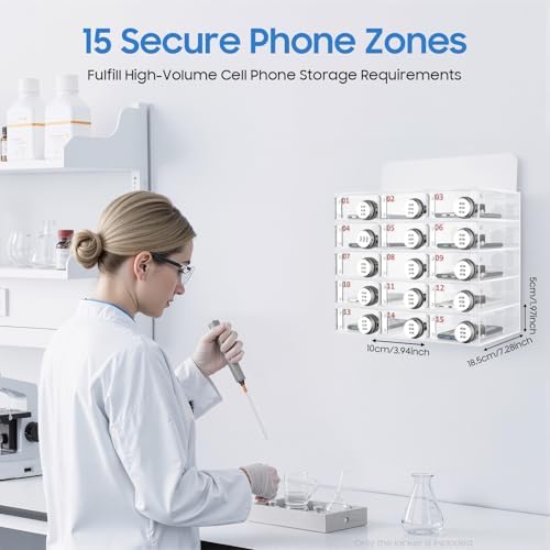 Cell Phone Cabinet,Aluminum Alloy Pocket Chart Cell Phones Storage Cabinet, Cell Phone Locker,Wall-Mounted with a Locked,for Classroom, Office, Gym (15 Compartments)