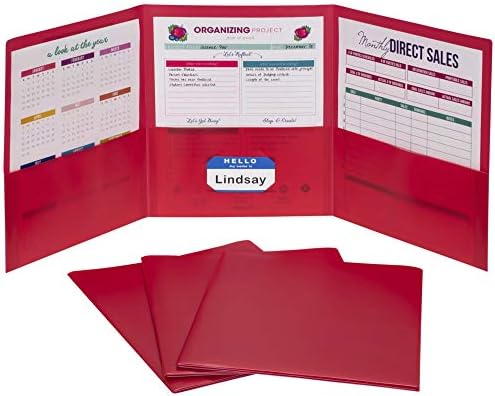 C-Line 3-Pocket Tri-Fold Heavyweight Poly Portfolios, Red, Box of 24 (33944-24)