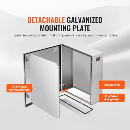 Steel Electrical Box, 24"x 20"x 8", 304 Stainless Steel Electrical Enclosure Box, Wall-Mounted Outdoor Electrical Electronic Equipment Enclosure with Mounting Plate Hinges Lock, IP66 Waterproof