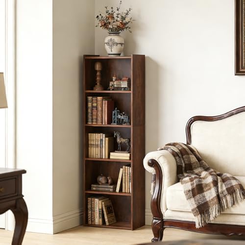 SUPER DEAL 5-Tier Open Shelf Bookcase and Bookshelf, Freestanding Display Shelves Narrow Cube Storage Organizer for Small Spaces Kids Bedroom Living Room Home Office Apartment, 52 Inch, Rustic Brown