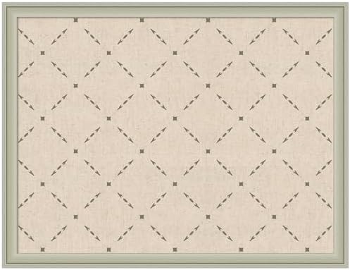 Kate and Laurel Framed Fabric Pinboard 26 x 20, Green Lattice Pattern Printed Linen Classic Bulletin Board for Use as a Vision Board or Wall Organization, Florence Silver Frame