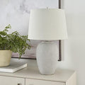 Nourison Home 23" Vintage Grey (White Washed) Ceramic Pot Table Lamp for Bedroom, Living Room, Dining, Office, with Grey Shade