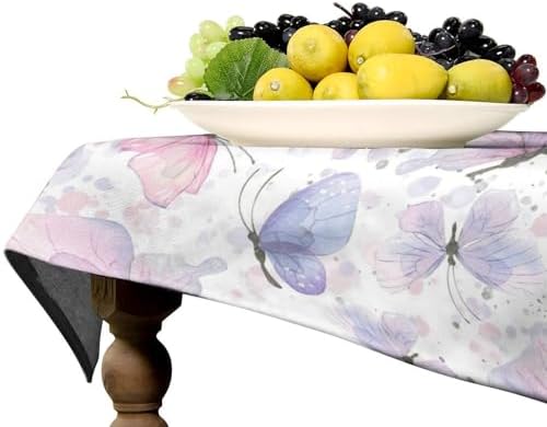Purple Butterfly Tablecloth, Watercolor Pink Butterfly Abstract Cartoon Print Table Cloth for Farmhouse Kitchen Dinning Room Picnic Parties Home Decor 55x55in