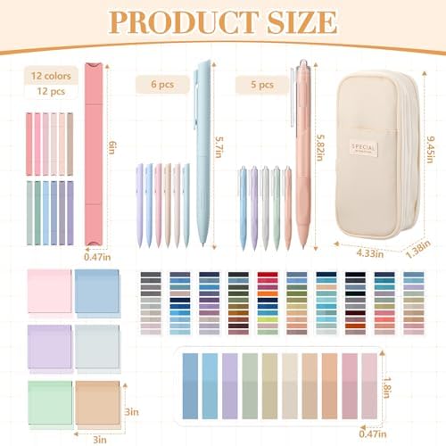 135 Pcs Book Annotation Kit with Pencil Case, 12 Pastel Highlighters, 11 Gel Pens, Fine Marker, 300 Transparent Sticky Notes, 2640 Index Tabs, Bible Study Supplies Kit(Classic,Beige)
